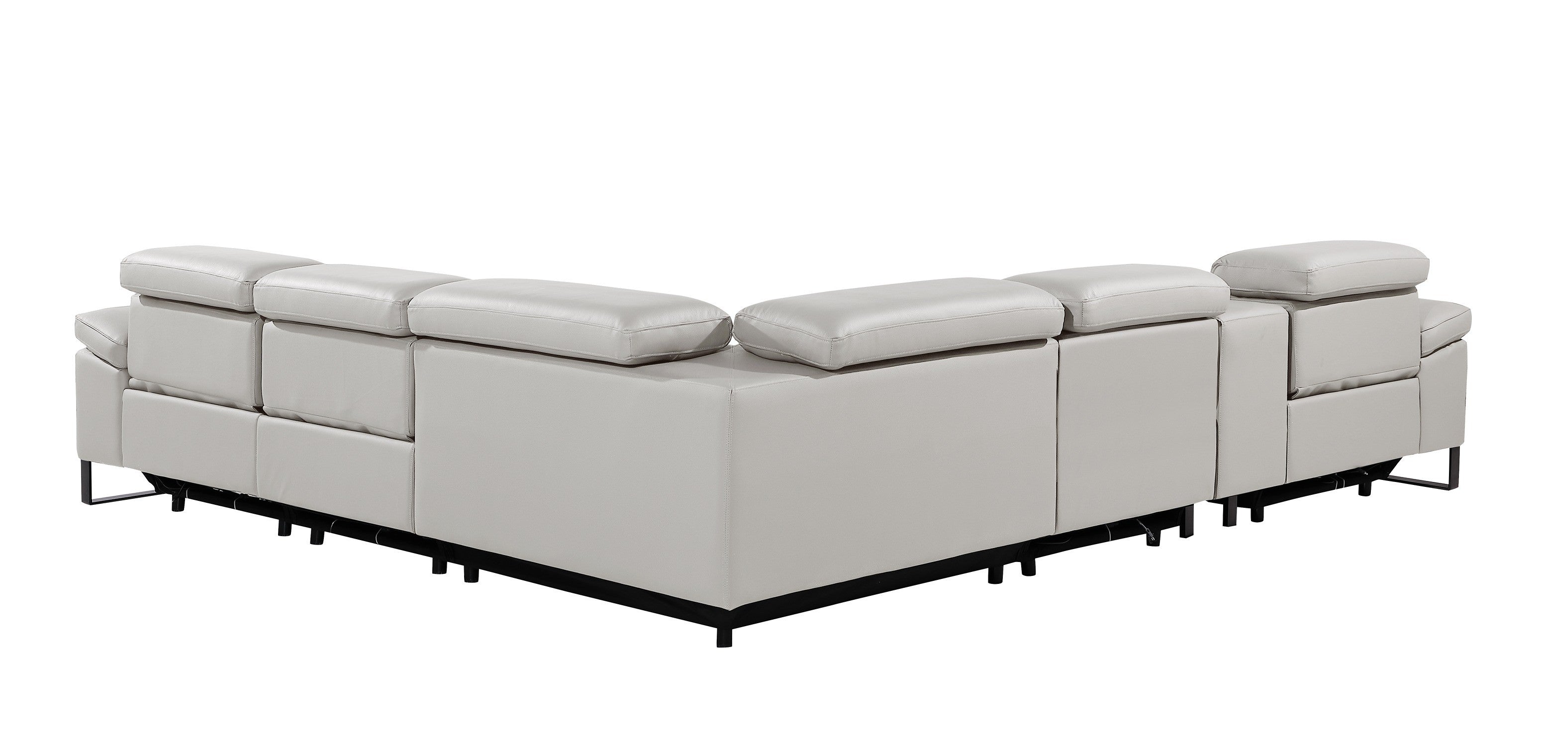 Global United DivanItalia Light Grey Italian Leather 6-Piece Power Reclining Sectional Sofa with Power Adjustable Headrests and Wireless Charging – 1246LG-6PC