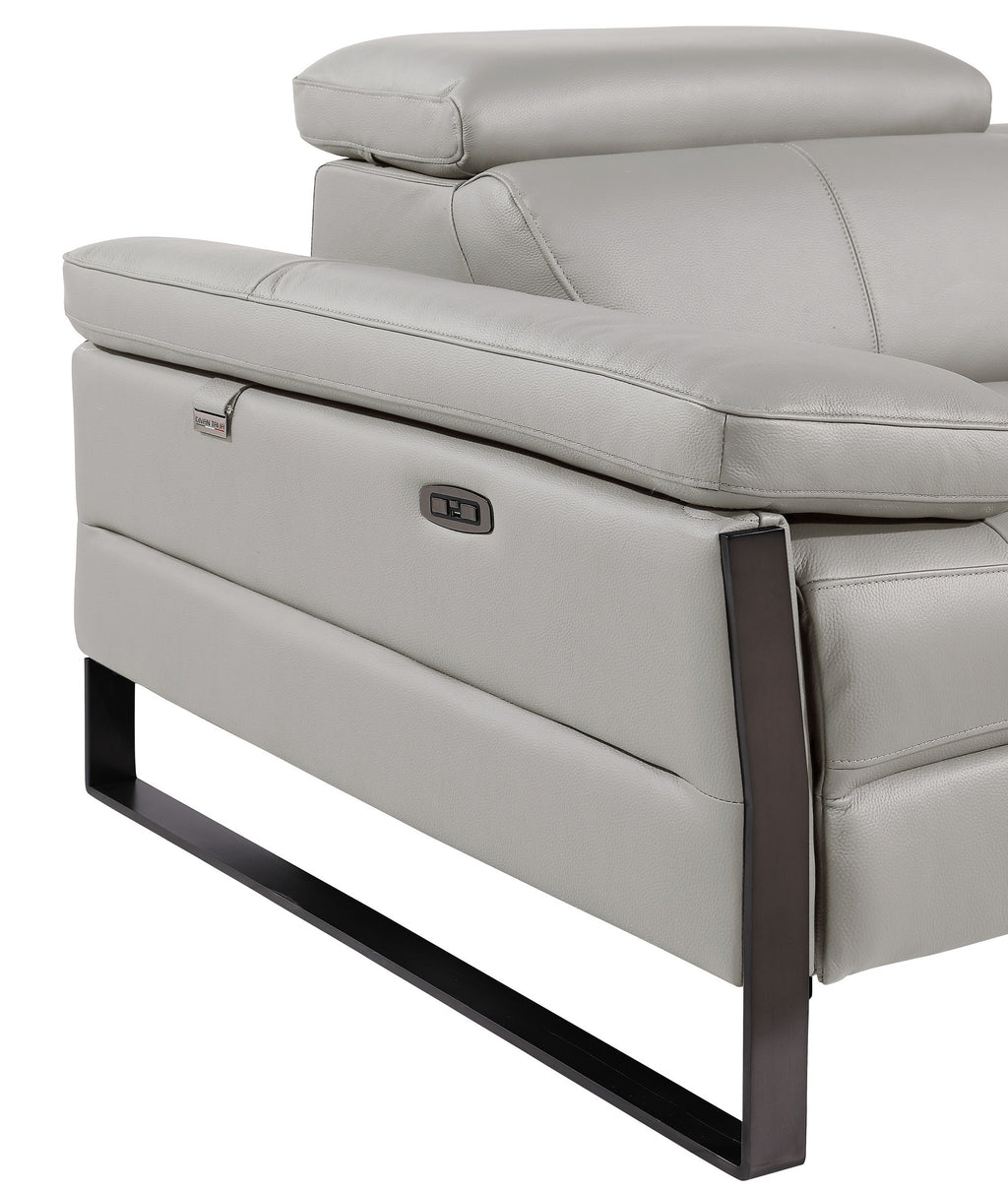 Global United DivanItalia Light Grey Italian Leather 6-Piece Power Reclining Sectional Sofa with Power Adjustable Headrests and Wireless Charging – 1246LG-6PC