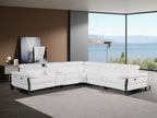 Global United DivanItalia White Italian Leather 6-Piece Power Reclining Sectional Sofa with Power Adjustable Headrests and Wireless Charging – 1246WH-6PC