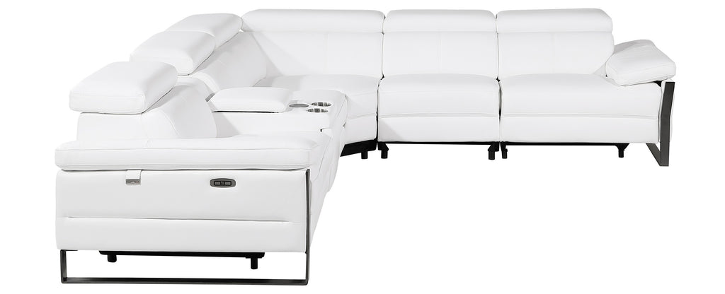 Global United DivanItalia White Italian Leather 6-Piece Power Reclining Sectional Sofa with Power Adjustable Headrests and Wireless Charging – 1246WH-6PC