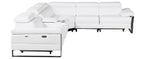 Global United DivanItalia White Italian Leather 6-Piece Power Reclining Sectional Sofa with Power Adjustable Headrests and Wireless Charging – 1246WH-6PC