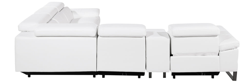 Global United DivanItalia White Italian Leather 6-Piece Power Reclining Sectional Sofa with Power Adjustable Headrests and Wireless Charging – 1246WH-6PC