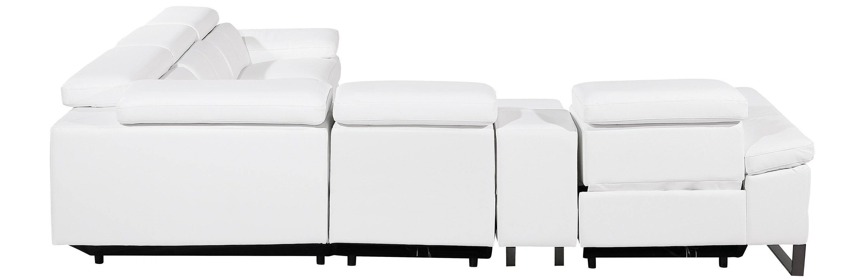 Global United DivanItalia White Italian Leather 6-Piece Power Reclining Sectional Sofa with Power Adjustable Headrests and Wireless Charging – 1246WH-6PC