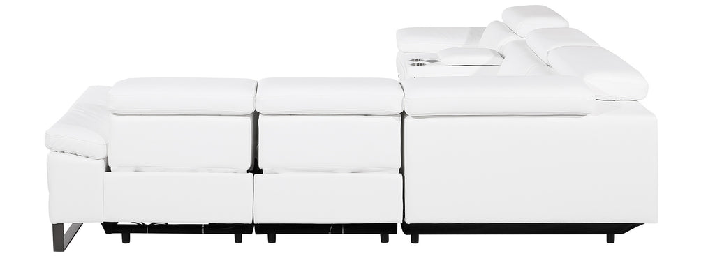 Global United DivanItalia White Italian Leather 6-Piece Power Reclining Sectional Sofa with Power Adjustable Headrests and Wireless Charging – 1246WH-6PC