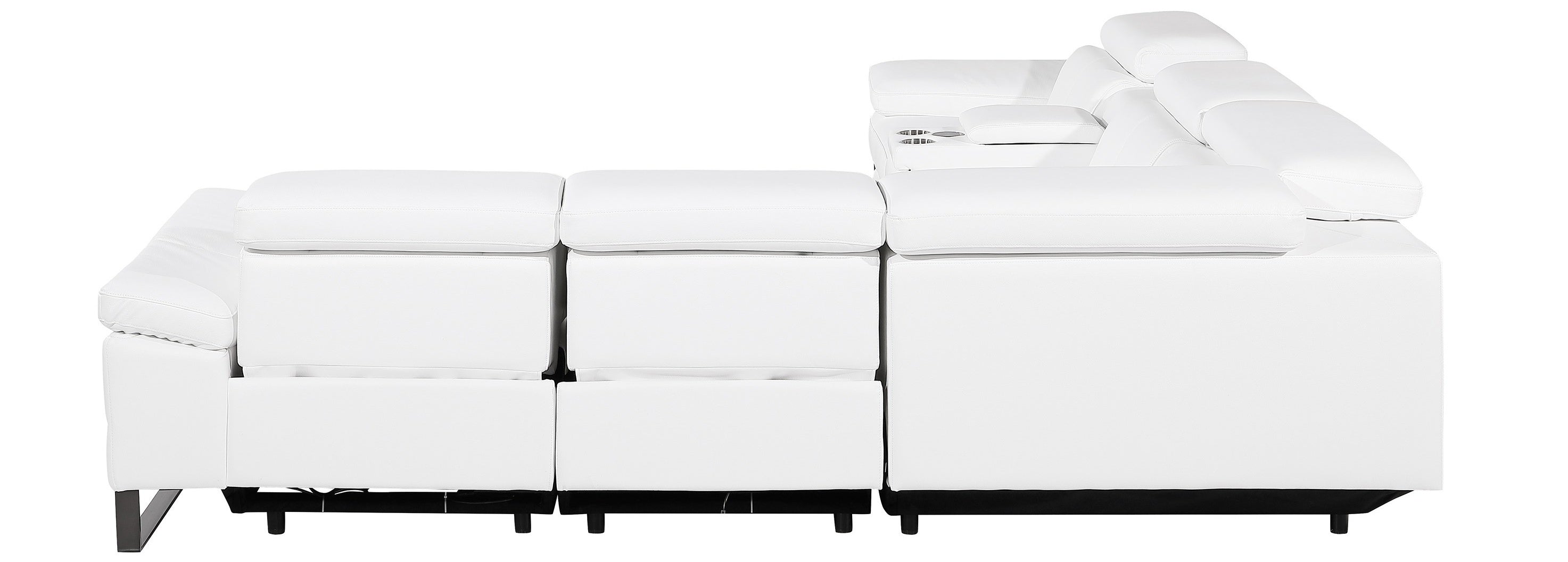 Global United DivanItalia White Italian Leather 6-Piece Power Reclining Sectional Sofa with Power Adjustable Headrests and Wireless Charging – 1246WH-6PC