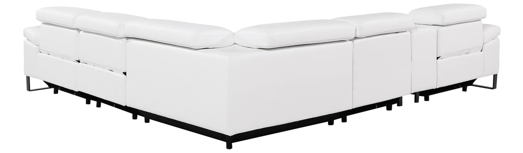 Global United DivanItalia White Italian Leather 6-Piece Power Reclining Sectional Sofa with Power Adjustable Headrests and Wireless Charging – 1246WH-6PC