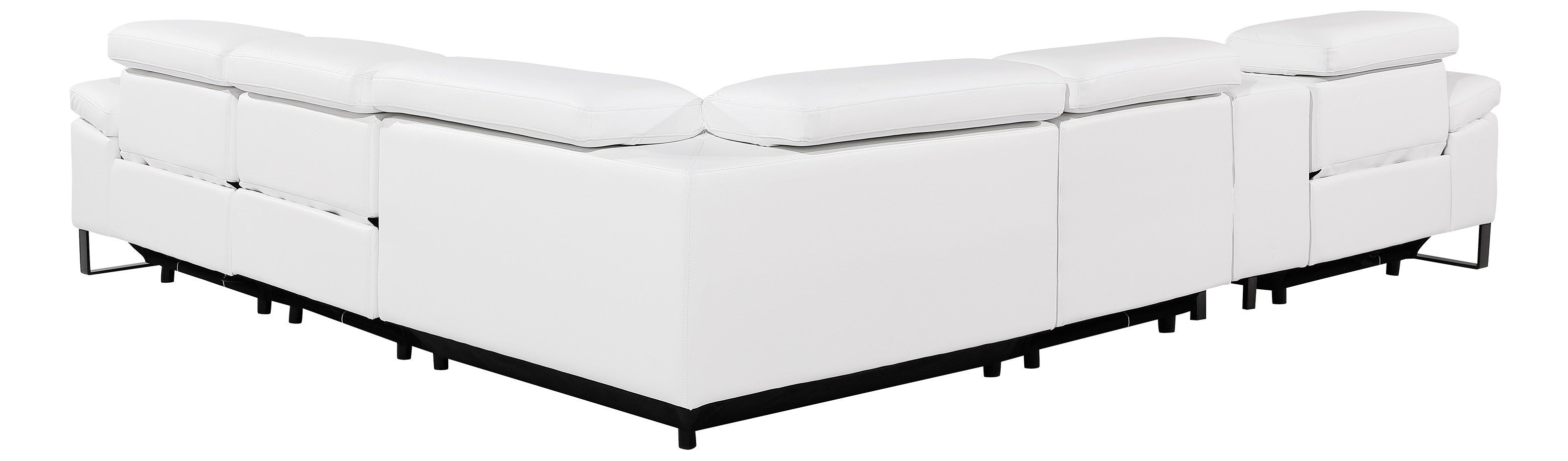 Global United DivanItalia White Italian Leather 6-Piece Power Reclining Sectional Sofa with Power Adjustable Headrests and Wireless Charging – 1246WH-6PC