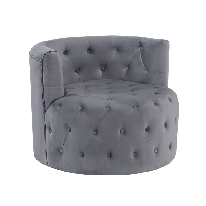 Homelegance 1290GY-1 Cheswold grey tufted velvet fabric barrel back round swivel chair