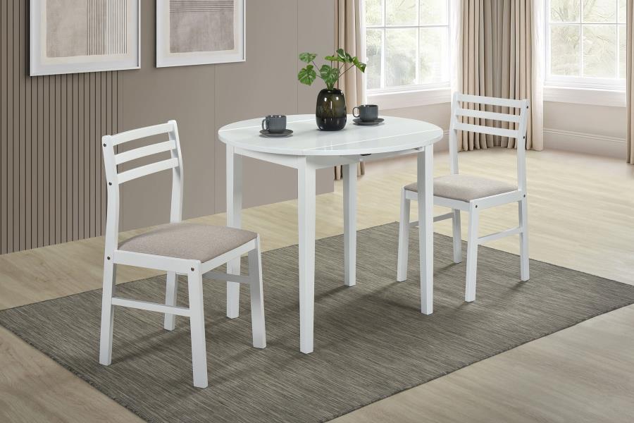 Bucknell 3-Piece Round Drop Leaf Dining Table Set White – 130005WHT