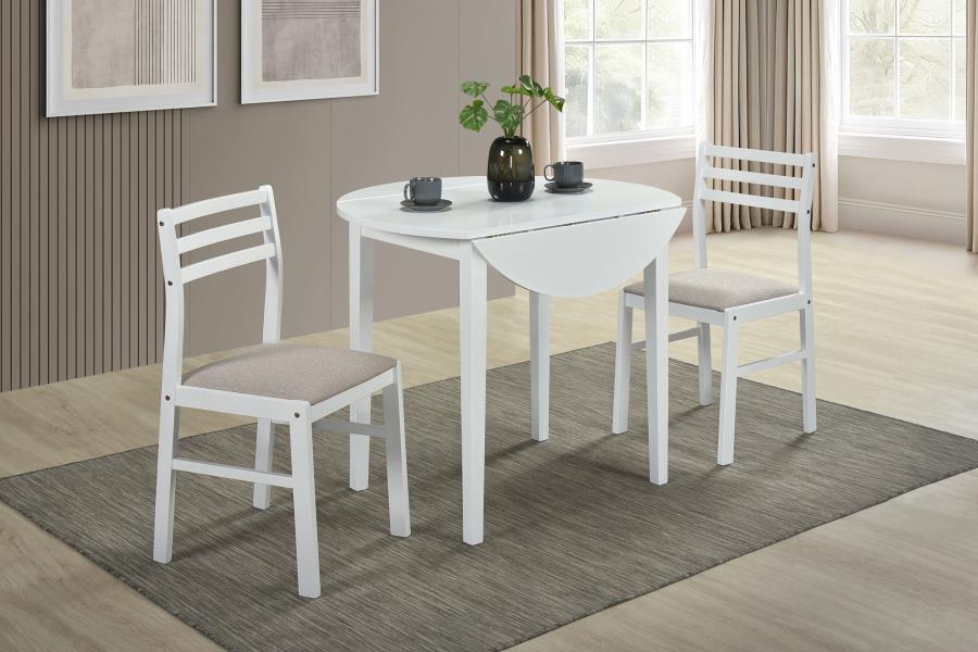 Bucknell 3-Piece Round Drop Leaf Dining Table Set White – 130005WHT