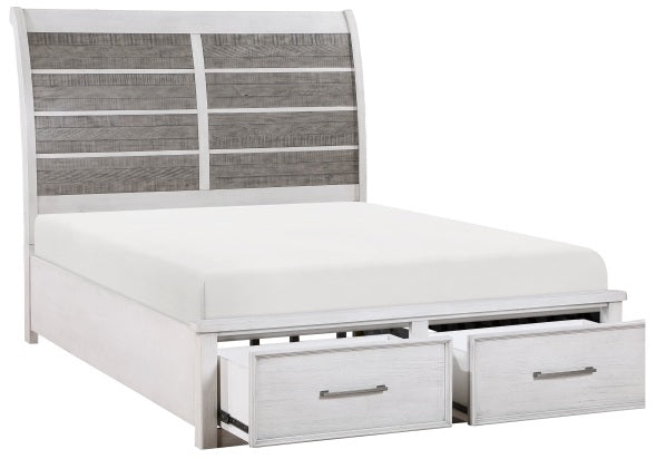 Homelegance 1303-4PC 4 pc Ambrose antique white and grey finish wood queen bedroom set with underbed drawers