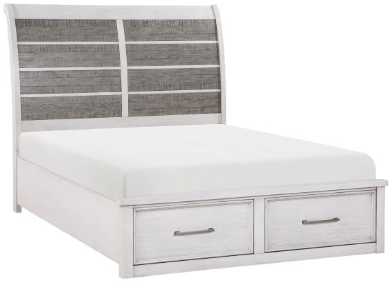 Homelegance 1303-4PC 4 pc Ambrose antique white and grey finish wood queen bedroom set with underbed drawers