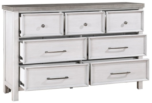 Homelegance 1303-4PC 4 pc Ambrose antique white and grey finish wood queen bedroom set with underbed drawers