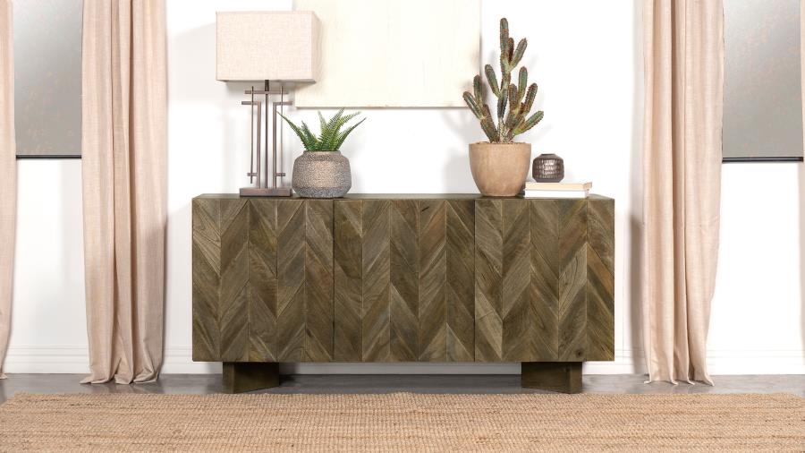 Coaster 130515 Tyler brown finish mango wood buffet server sideboard cabinet chevron design