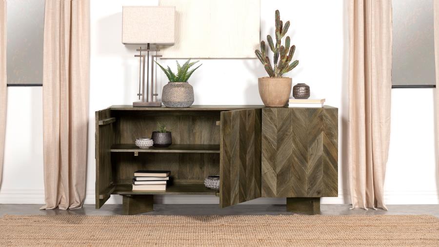 Coaster 130515 Tyler brown finish mango wood buffet server sideboard cabinet chevron design