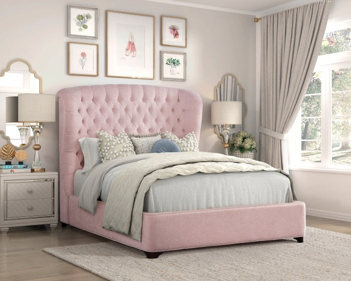 Homelegance 1308PN-1 Cameo pink fabric tufted and upholstered 63" H headboard queen bed