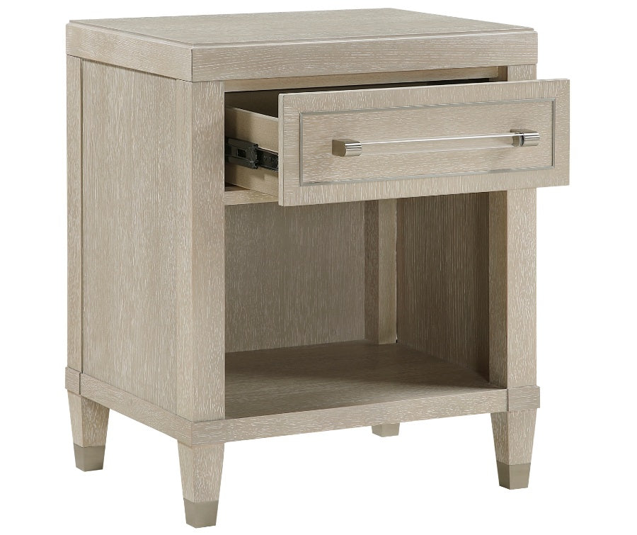 1312-4PC 4 pc Genoa light oak finish wood tufted ivory chenille fabric queen bedroom set storage drawers in footboard