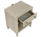 1312-4PC 4 pc Genoa light oak finish wood tufted ivory chenille fabric queen bedroom set storage drawers in footboard