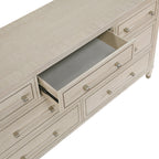 1312-4PC 4 pc Genoa light oak finish wood tufted ivory chenille fabric queen bedroom set storage drawers in footboard