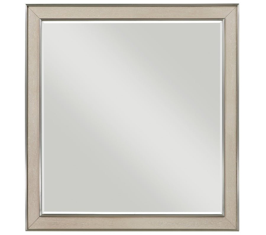 1312-4PC 4 pc Genoa light oak finish wood tufted ivory chenille fabric queen bedroom set storage drawers in footboard