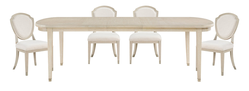 1312-7PC 7 pc Genoa light oak finish wood dining table set shield back fabric upholstered chairs