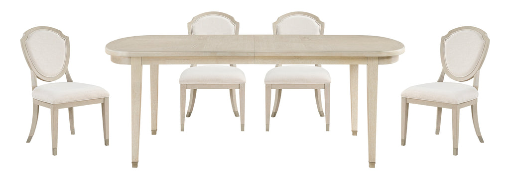 1312-7PC 7 pc Genoa light oak finish wood dining table set shield back fabric upholstered chairs