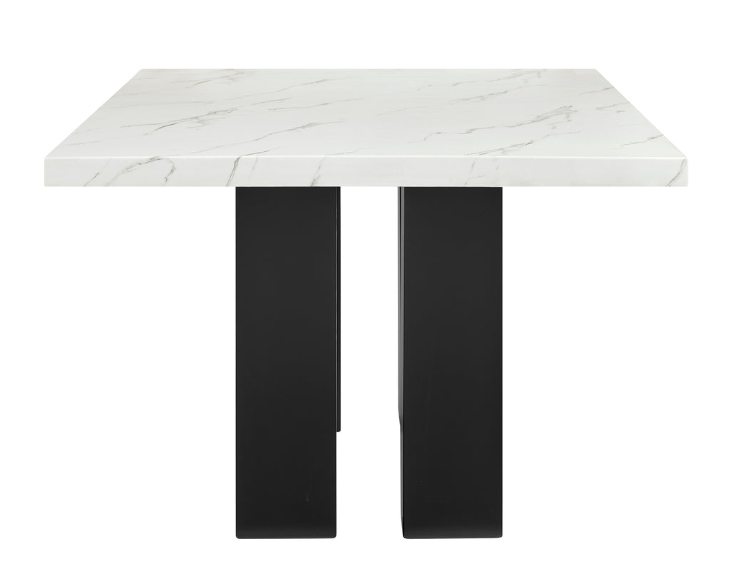 Parkside 6-Piece Dark Wood & White Faux Marble Top Dining Table Set with Bench – 1312T-6PC