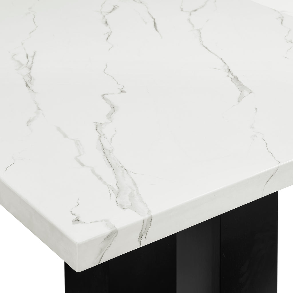 Parkside 6-Piece Dark Wood & White Faux Marble Top Dining Table Set with Bench – 1312T-6PC