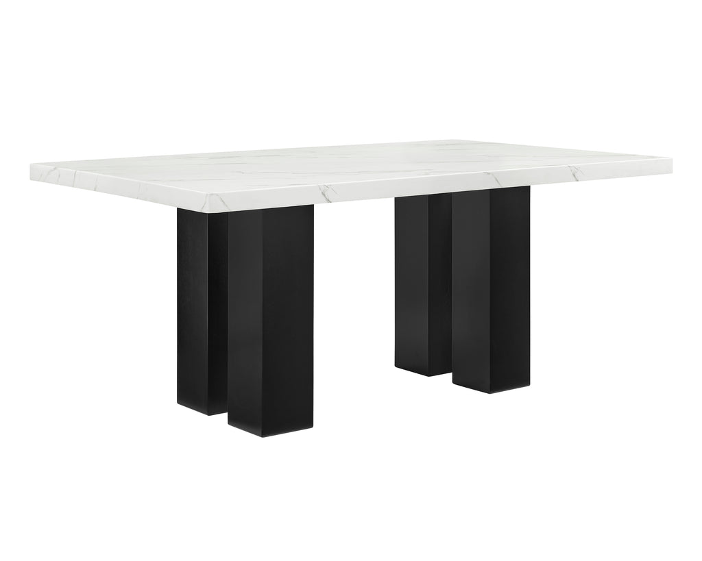 Parkside 6-Piece Dark Wood & White Faux Marble Top Dining Table Set with Bench – 1312T-6PC