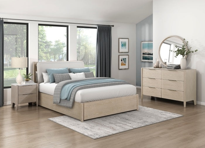 Homelegance 1313N-4PC 4 pc Matteo light oak ceruse finish wood mid century modern style queen bedroom set