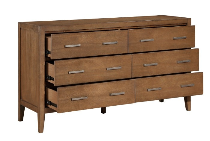 Homelegance 1314-4PC 4 pc Evans wire brushed light brown finish wood mid century modern style queen bedroom set