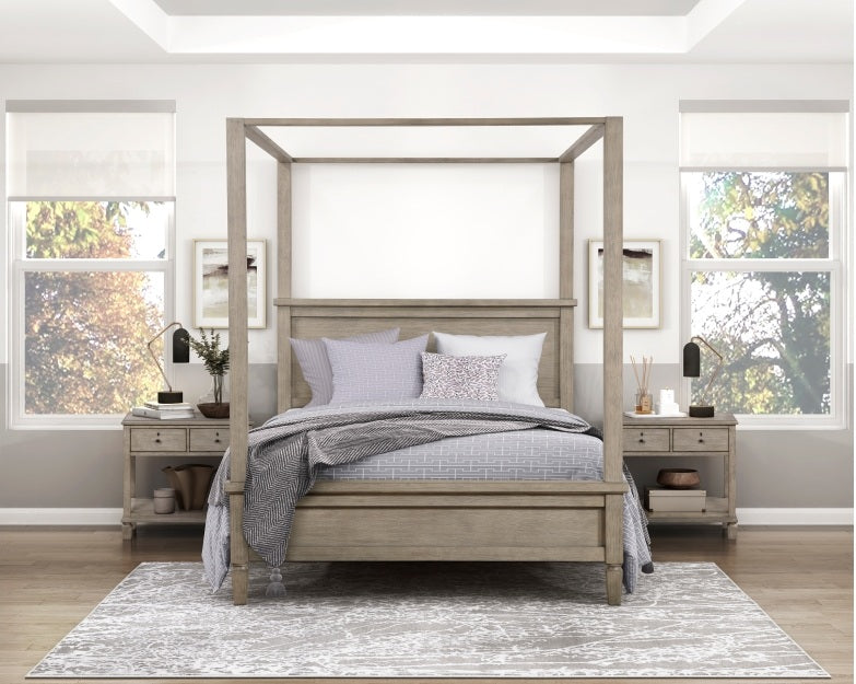 Homelegance 1316-4PC 4 pc Marceline grey oak finish wood canopy style queen bedroom set