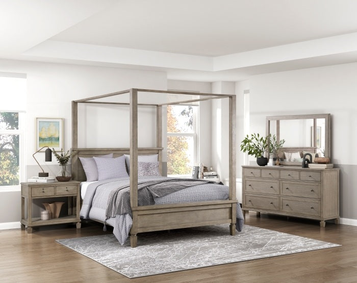 Homelegance 1316-4PC 4 pc Marceline grey oak finish wood canopy style queen bedroom set