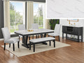 1319T-20DV-6PC 6 pc Varley black finish wood and white faux marble top dining table set with bench