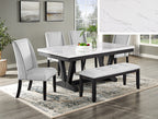 1319T-6PC 6 pc Varley black finish wood and white faux marble top dining table set with bench