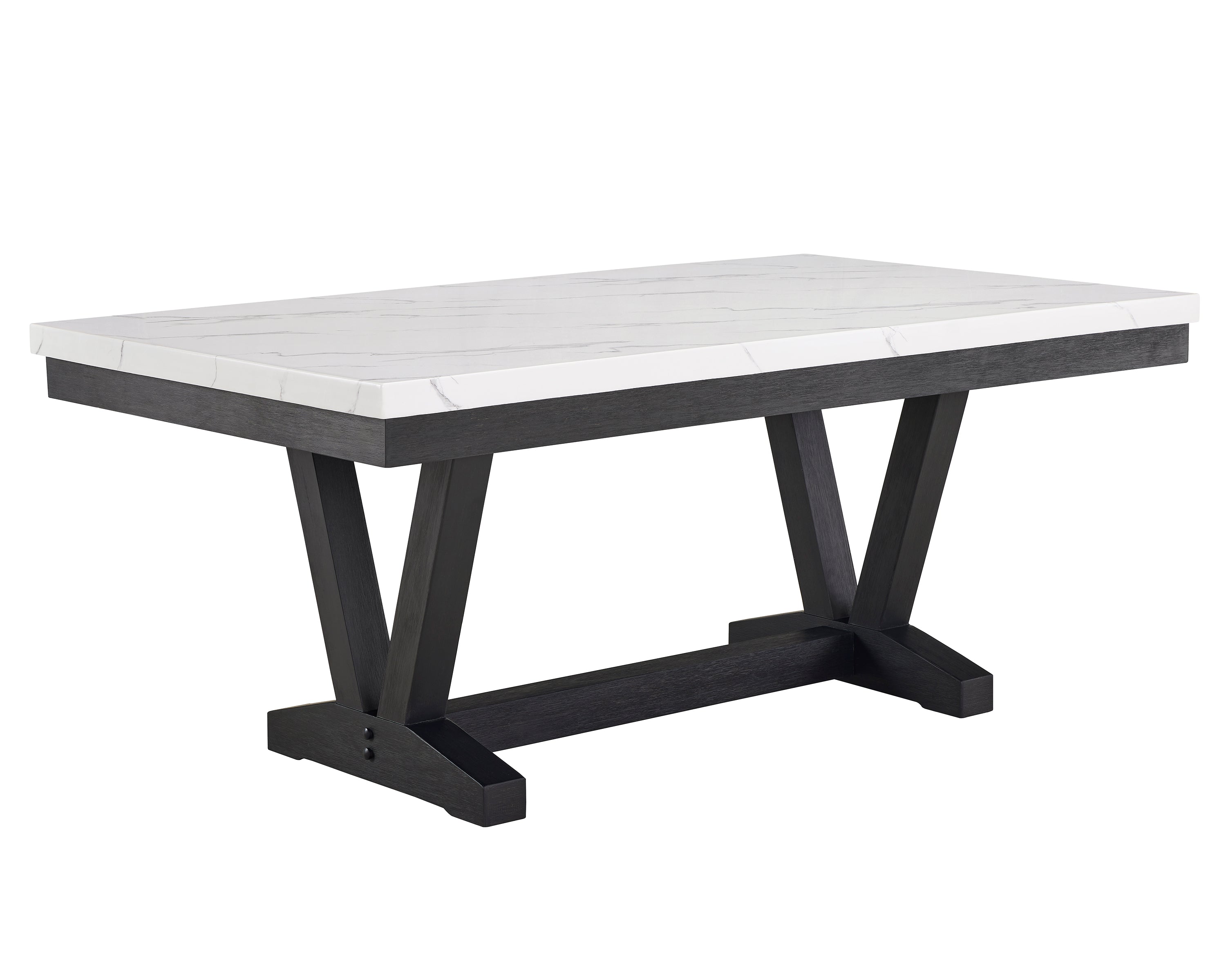 1319T-6PC 6 pc Varley black finish wood and white faux marble top dining table set with bench