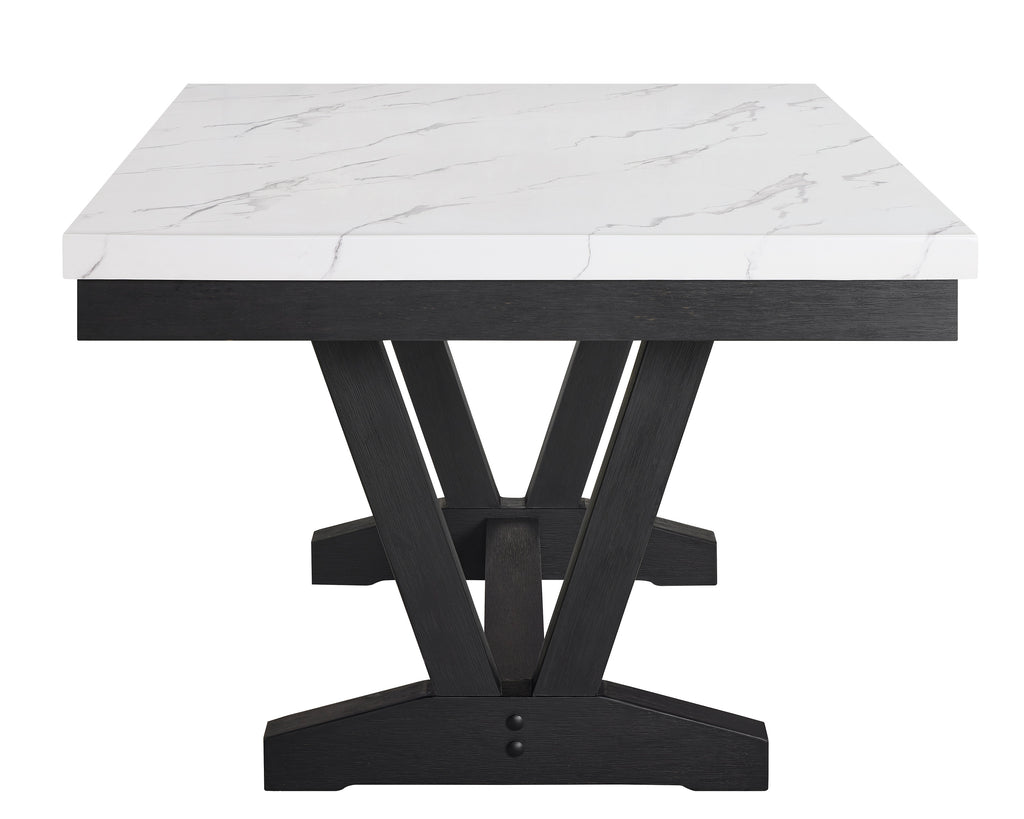 1319T-6PC 6 pc Varley black finish wood and white faux marble top dining table set with bench