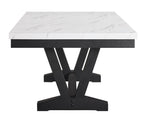 1319T-6PC 6 pc Varley black finish wood and white faux marble top dining table set with bench