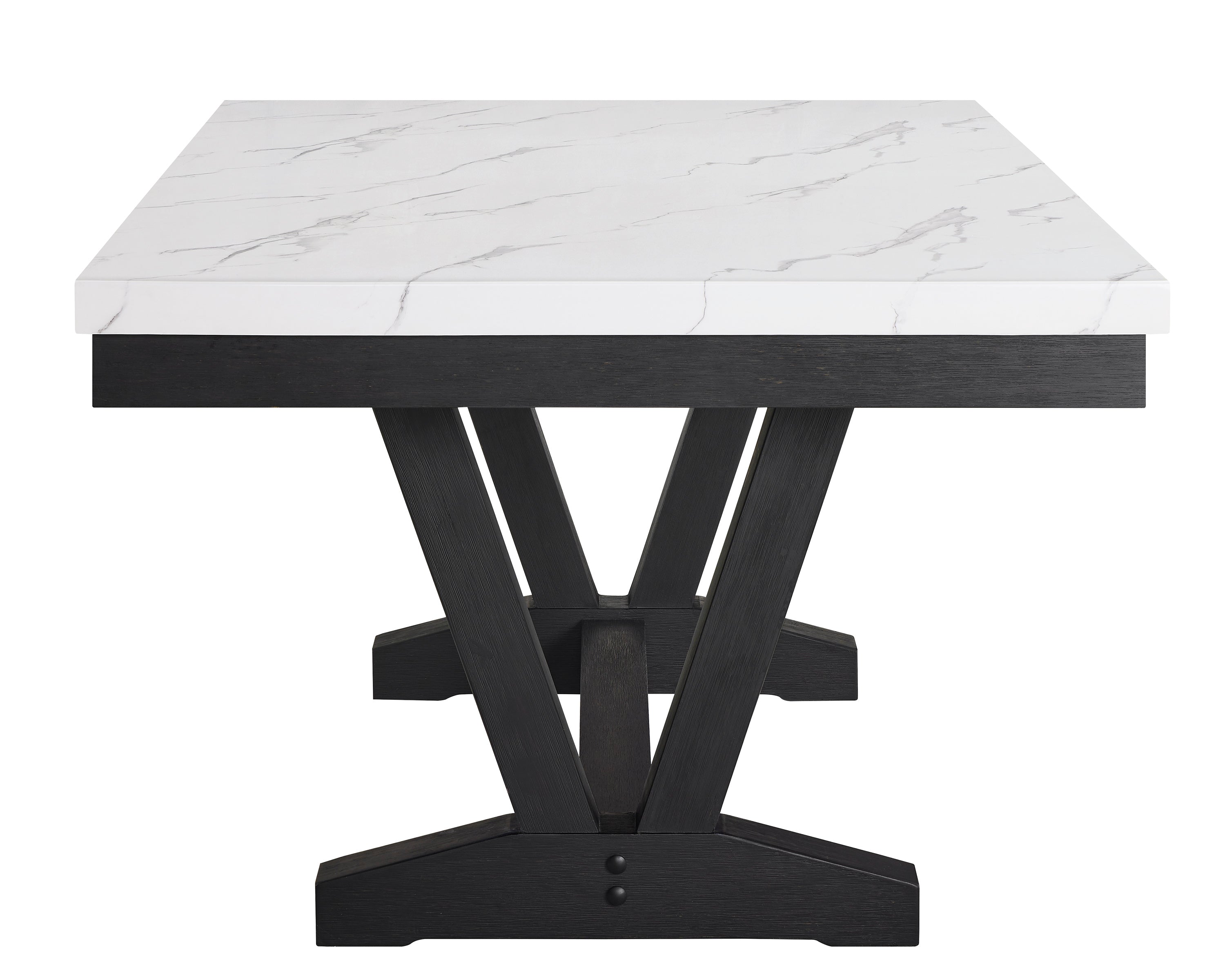1319T-6PC 6 pc Varley black finish wood and white faux marble top dining table set with bench
