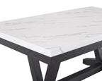 1319T-6PC 6 pc Varley black finish wood and white faux marble top dining table set with bench