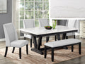 1320T-6PC 6 pc Varley black finish wood and white real marble top dining table set with bench