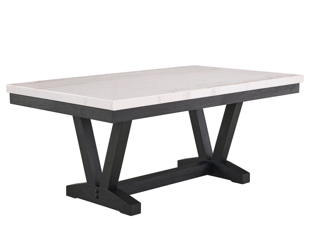 1320TDV-6PC 6 pc Varley black finish wood and white real marble top dining table set with bench