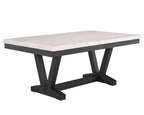 1320TDV-6PC 6 pc Varley black finish wood and white real marble top dining table set with bench