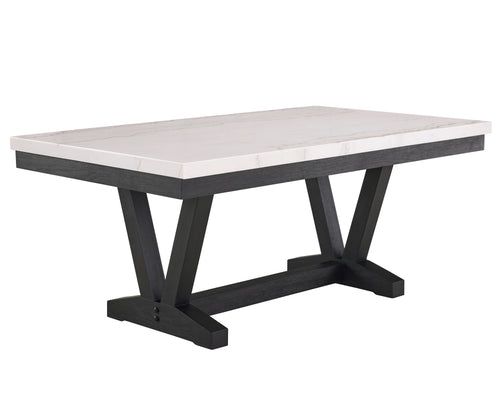 1320T-19DV-6PC 6 pc Varley black finish wood and white real marble top dining table set with bench