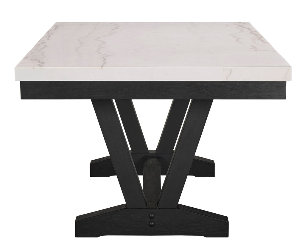 Varley 6-Piece Black Wood & White Real Marble Top Dining Table Set with Bench – 1320T-19DV-6PC
