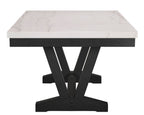 Varley 6-Piece Black Wood & White Real Marble Top Dining Table Set with Bench – 1320T-19DV-6PC