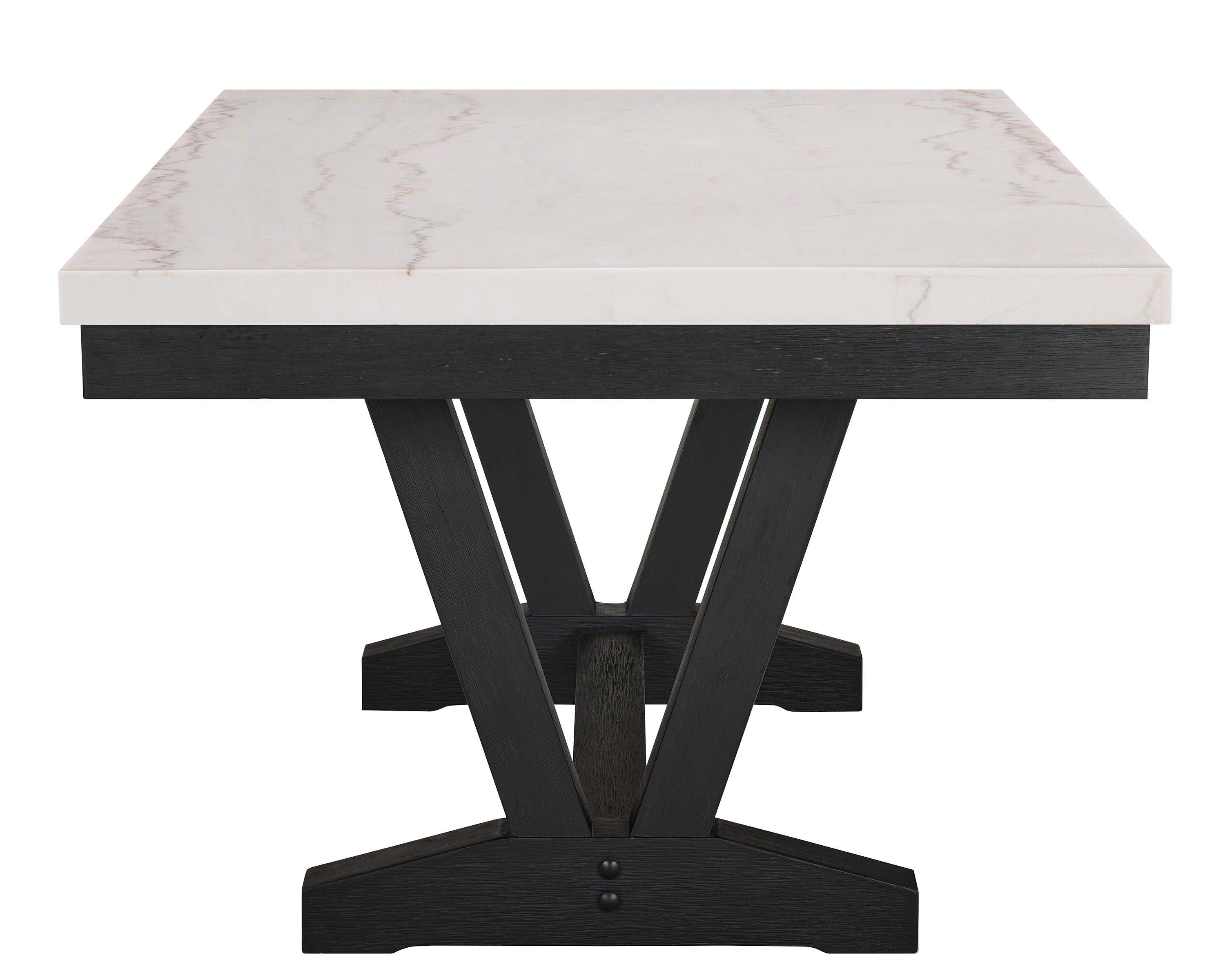 1320T-19DV-6PC 6 pc Varley black finish wood and white real marble top dining table set with bench