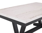 1320TDV-6PC 6 pc Varley black finish wood and white real marble top dining table set with bench