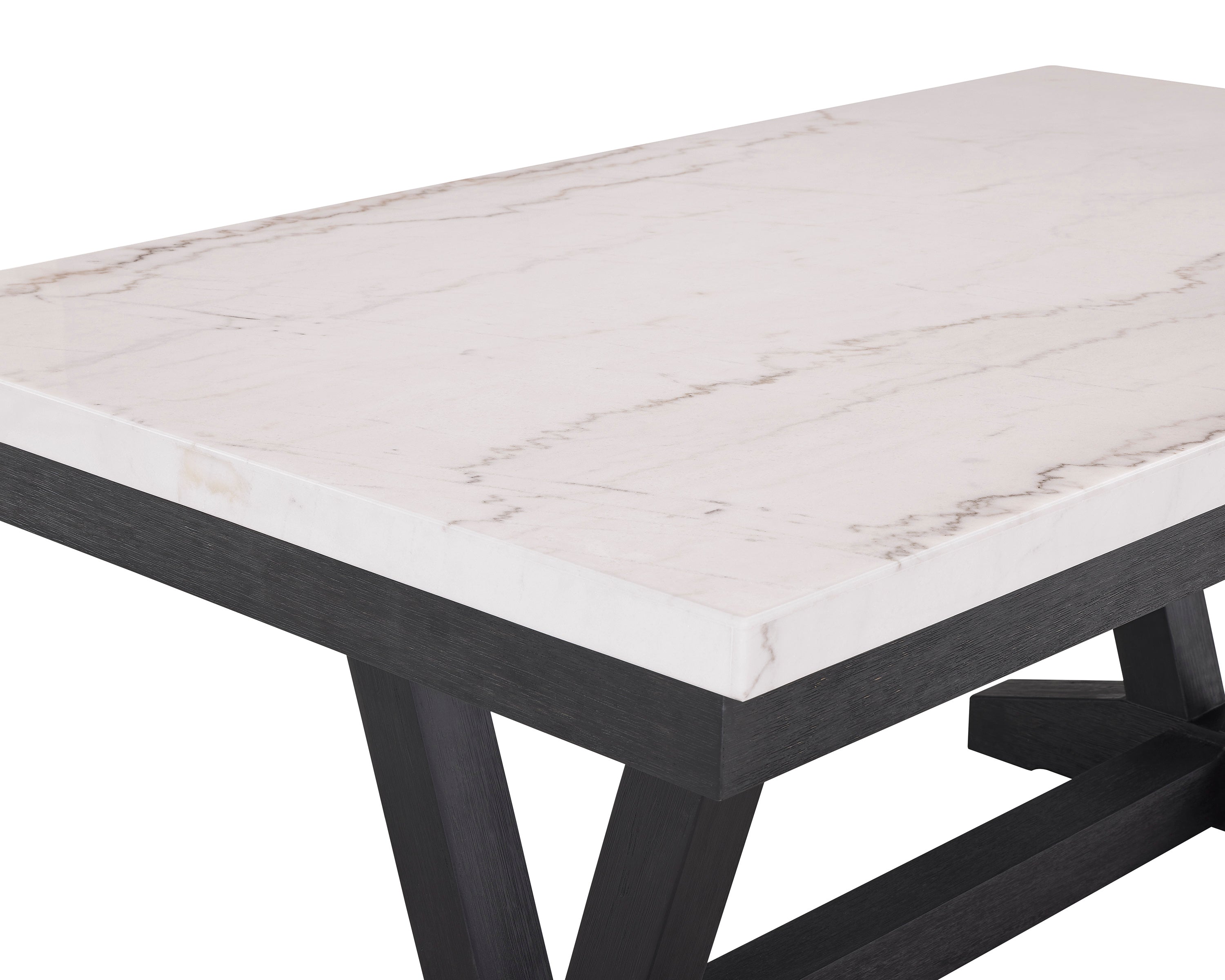 1320T-19DV-6PC 6 pc Varley black finish wood and white real marble top dining table set with bench
