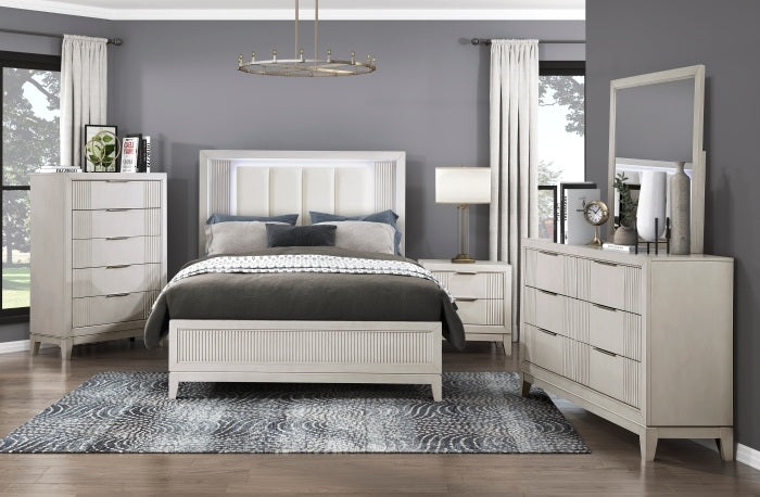 Homelegance 1326-4PC 4 pc Florence antique white finish wood LED accent lighted headboard queen bedroom set